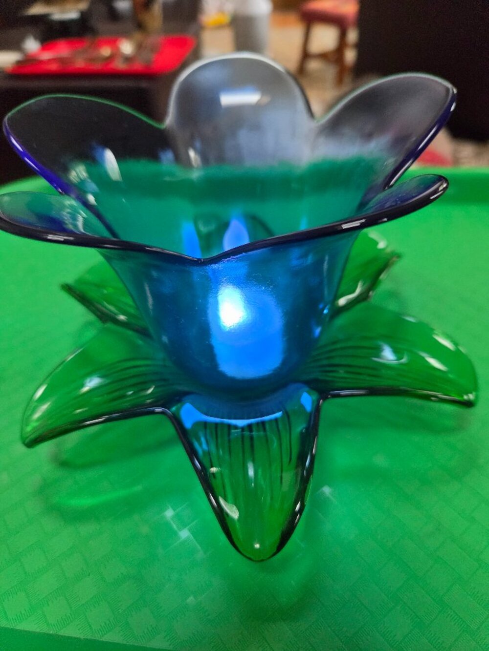 nova boda glass blue and green tulip candle holder tea light